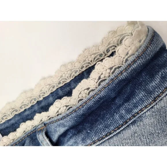 VANILLA STAR Juniors SZ 7 Lace Waist Jean Shorts Mini y2k style summer - Picture 9 of 10